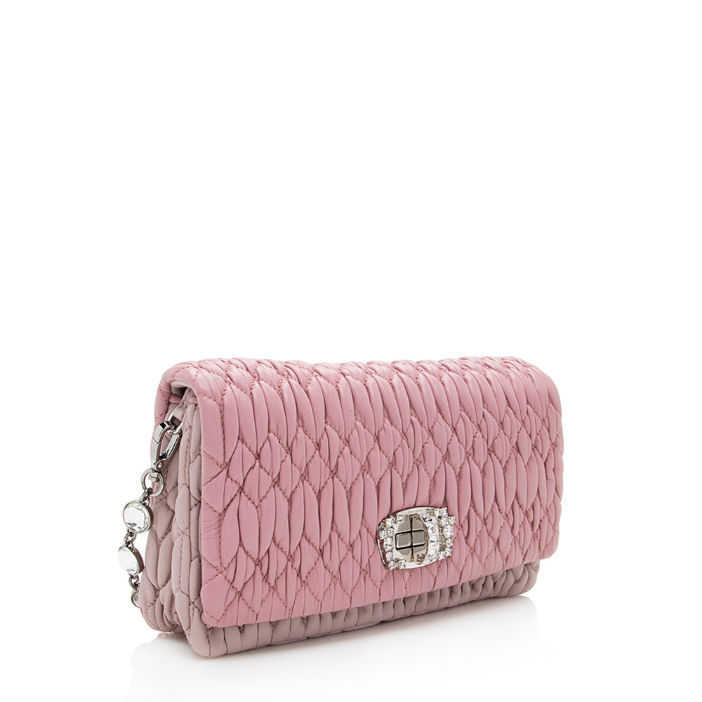 Miu Miu Matelasse Leather Crystal Flap Bag (SHF-19226)