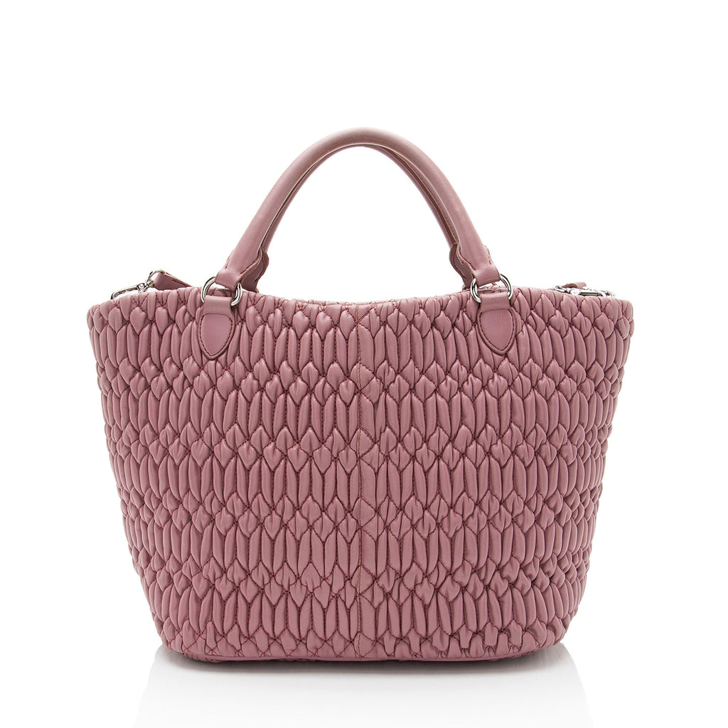 Miu Miu Matelasse Leather Crystal Chain Tote (SHF-8t8m1z)