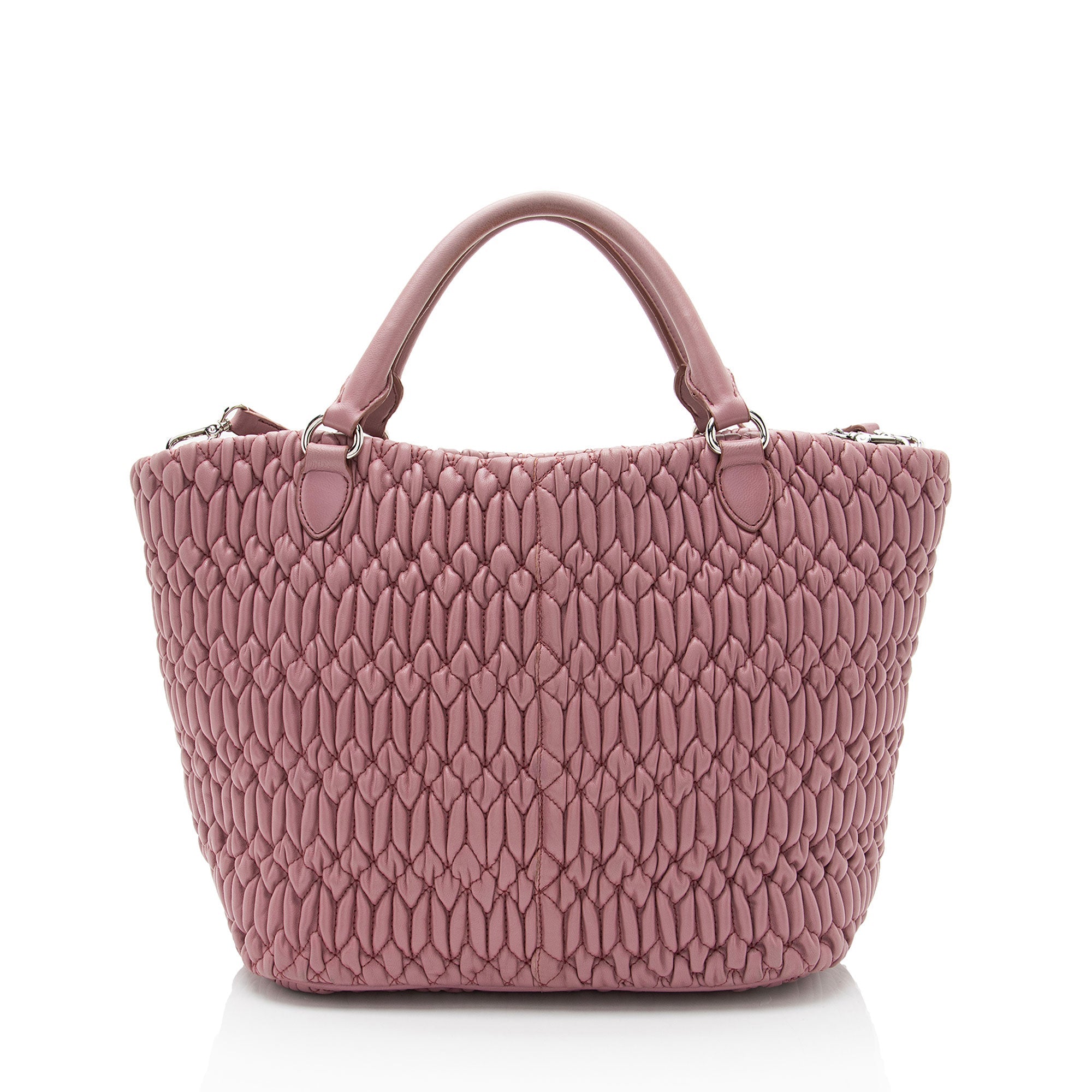 Miu Miu Matelasse Leather Crystal Chain Tote (SHF-8t8m1z)