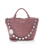 Miu Miu Matelasse Leather Crystal Chain Tote (SHF-8t8m1z)