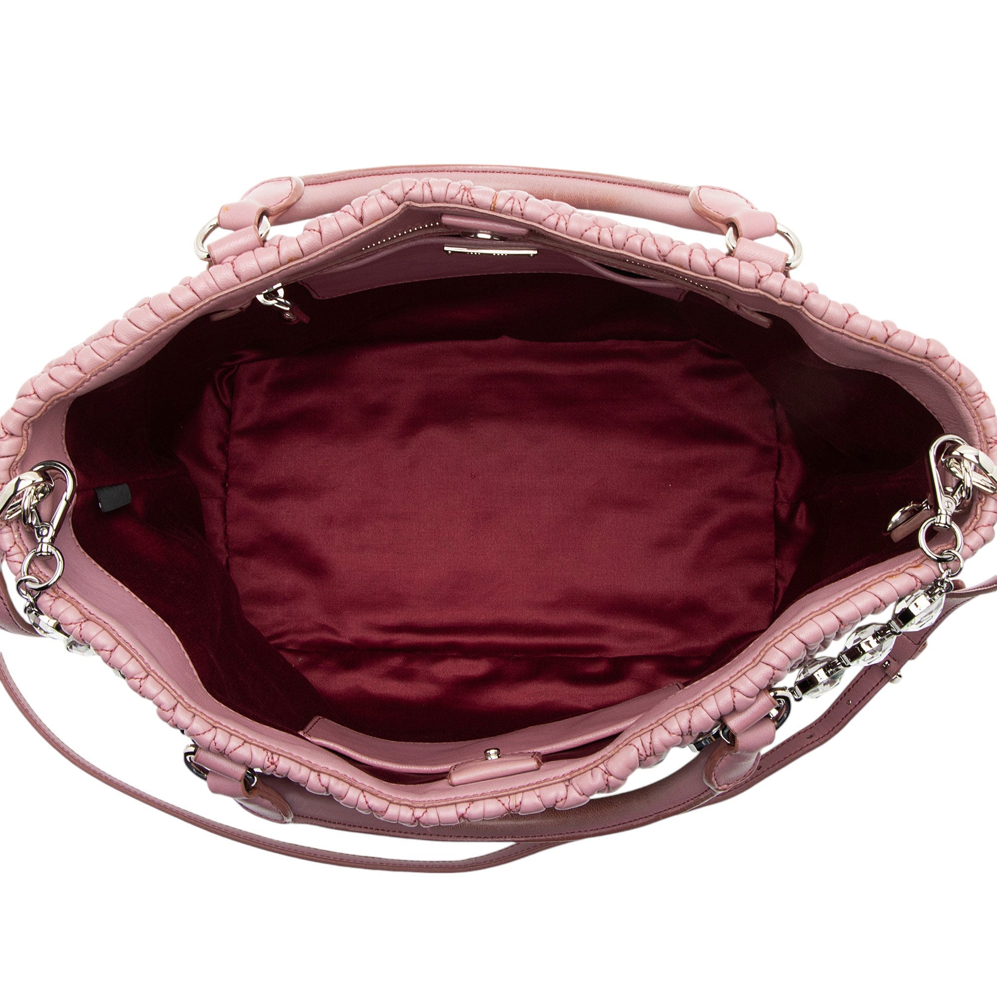 Miu Miu Matelasse Leather Crystal Chain Tote (SHF-8t8m1z)