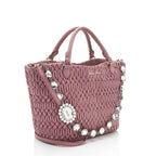 Miu Miu Matelasse Leather Crystal Chain Tote (SHF-8t8m1z)