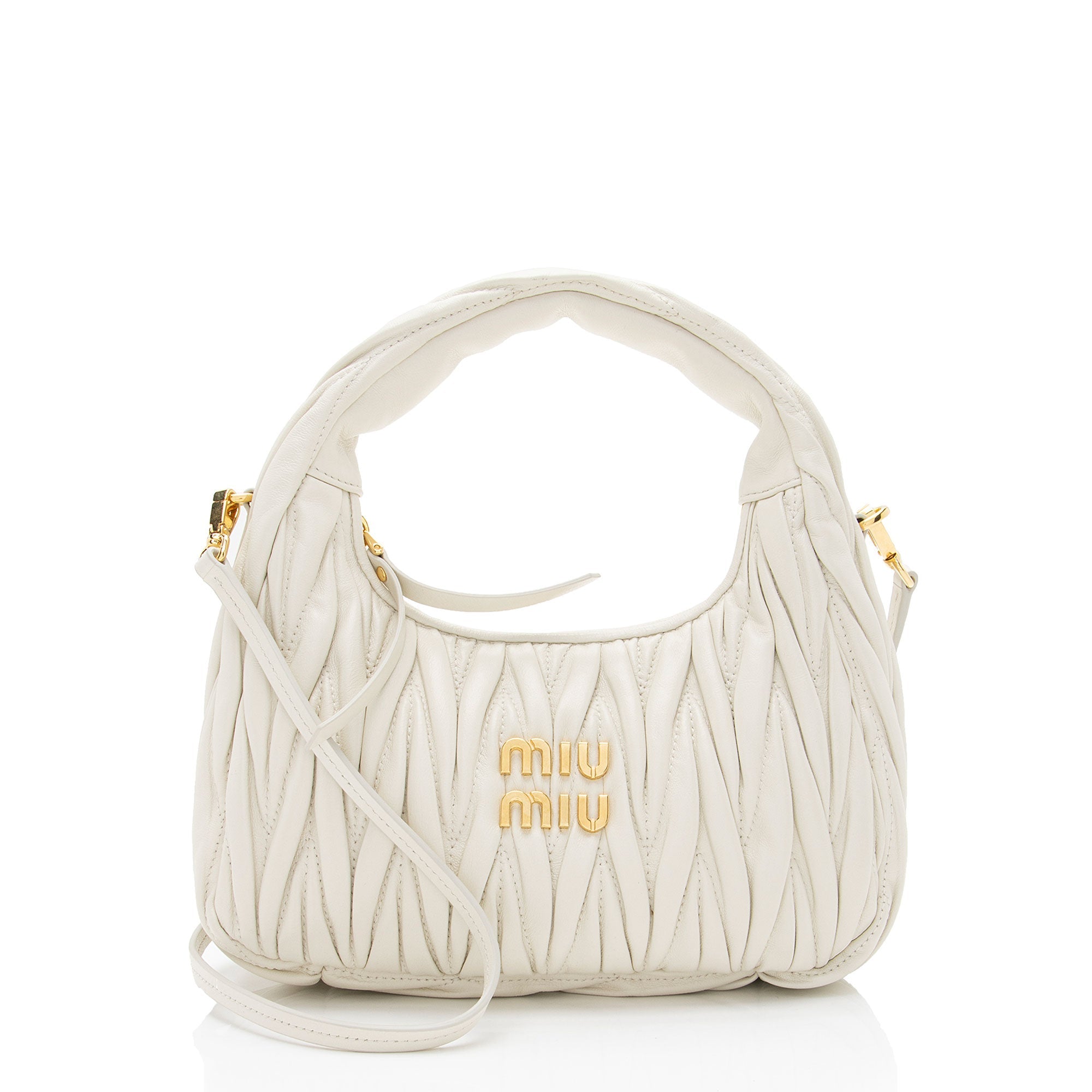 Miu Miu Matelasse Leather Wander Mini Hobo (SHF-uq6TOu)