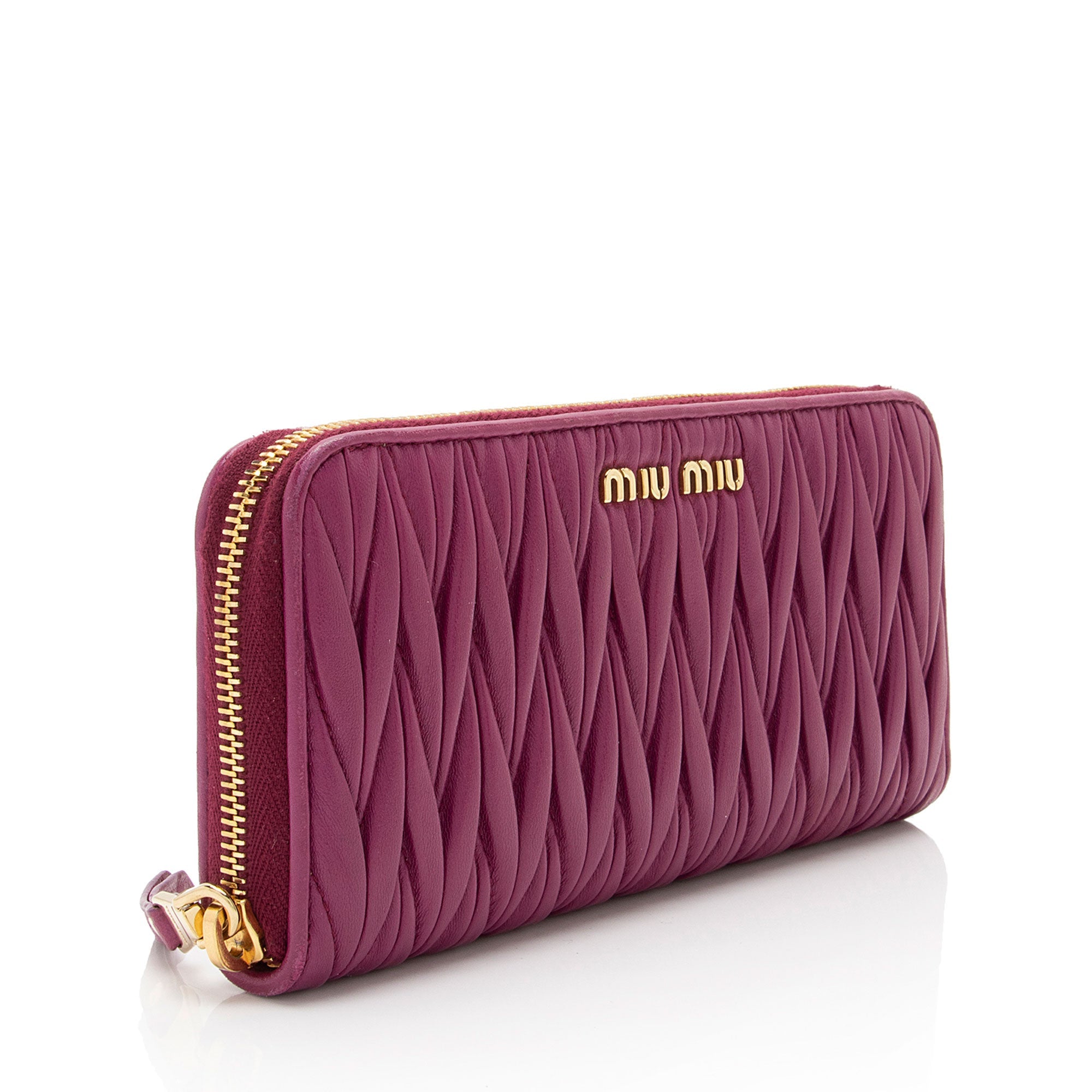 Miu Miu Matelasse Nappa Leather Zip Around Wallet (SHF-OPW9JE)