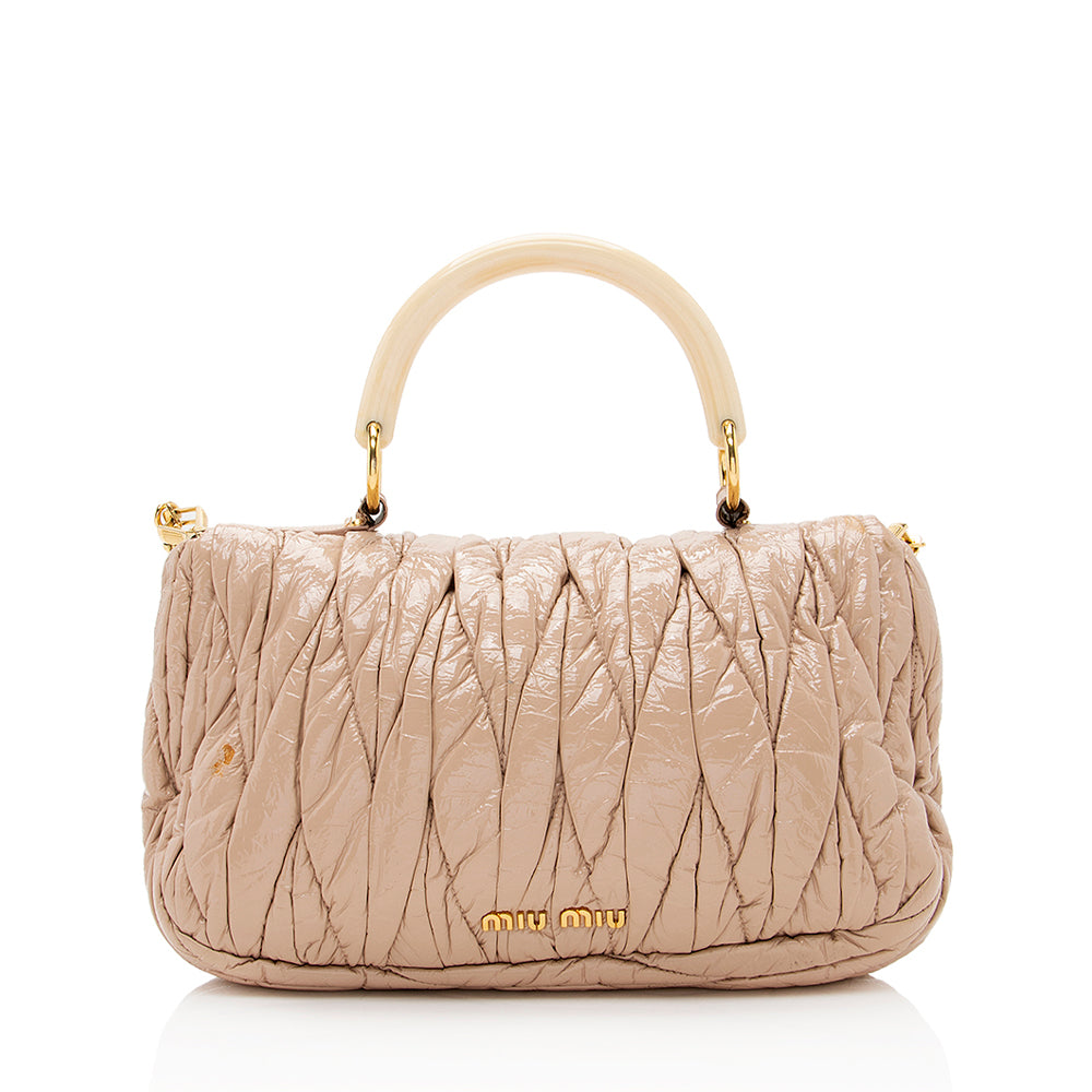 Miu Miu Matelasse Patent Leather Top Handle Flap Bag - FINAL SALE (SHF-20857)