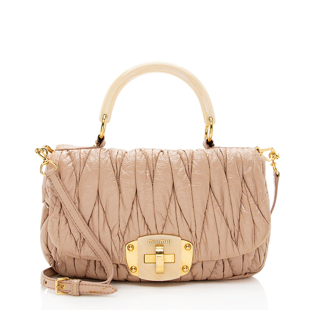 Miu Miu Matelasse Patent Leather Top Handle Flap Bag - FINAL SALE (SHF-20857)