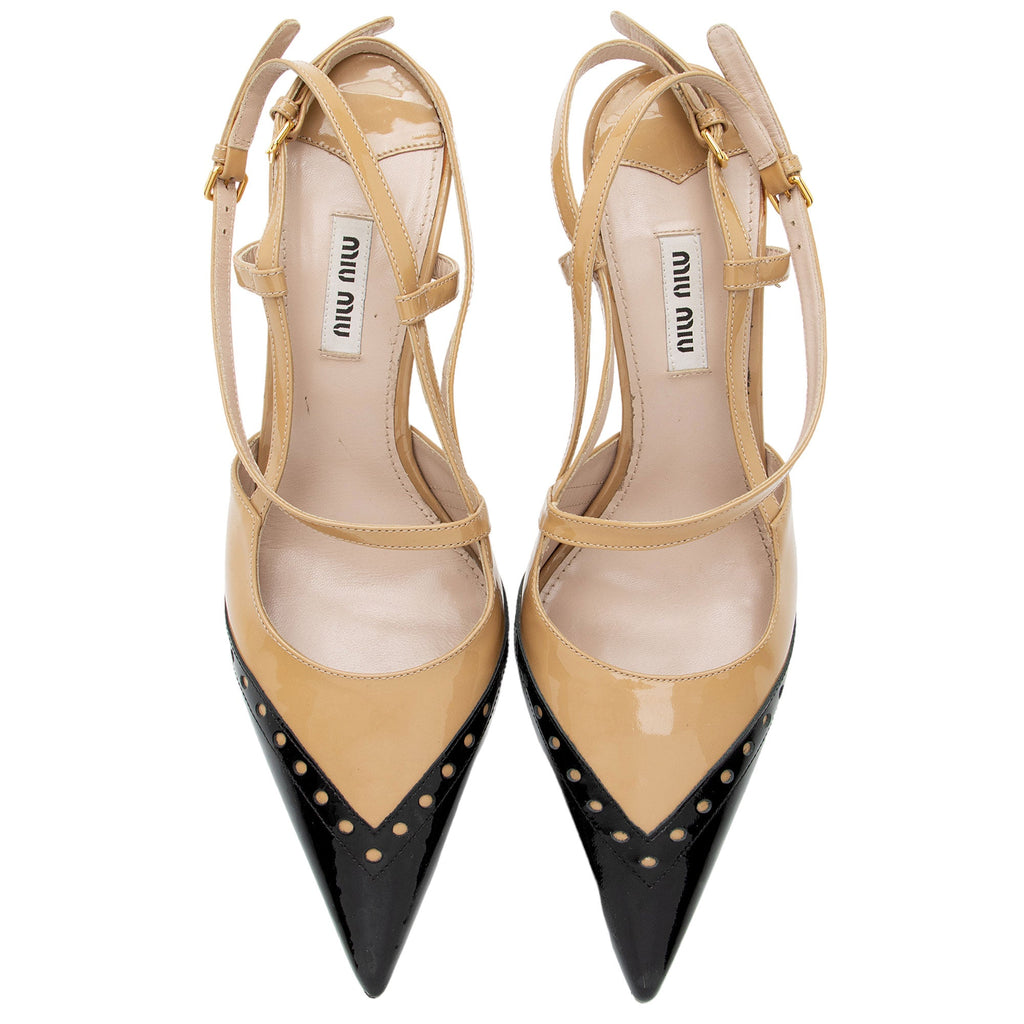 Miu Miu Patent Leather Brogue Slingback Pumps - Size 9 / 39 (SHF-PUrdef)