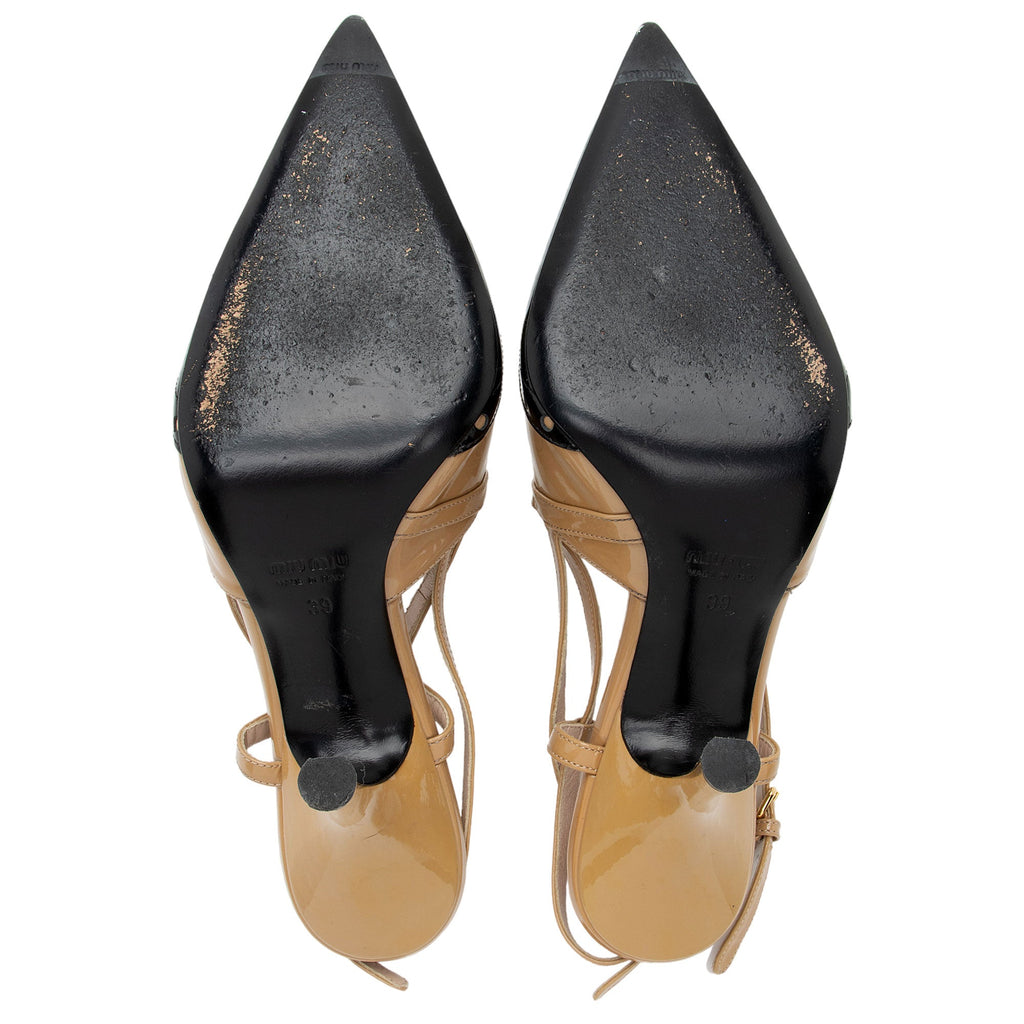 Miu Miu Patent Leather Brogue Slingback Pumps - Size 9 / 39 (SHF-PUrdef)