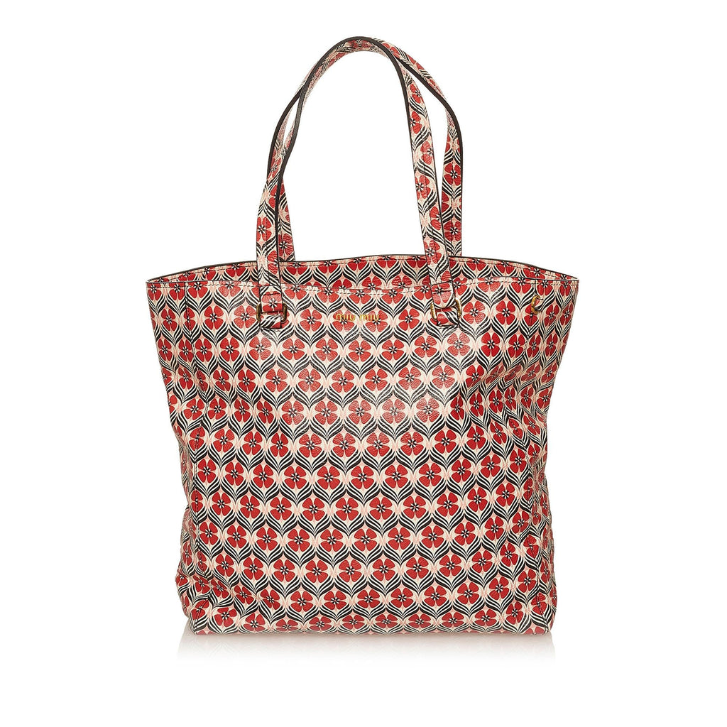 Miu Miu Printed Leather Madras Tote (SHG-29674)