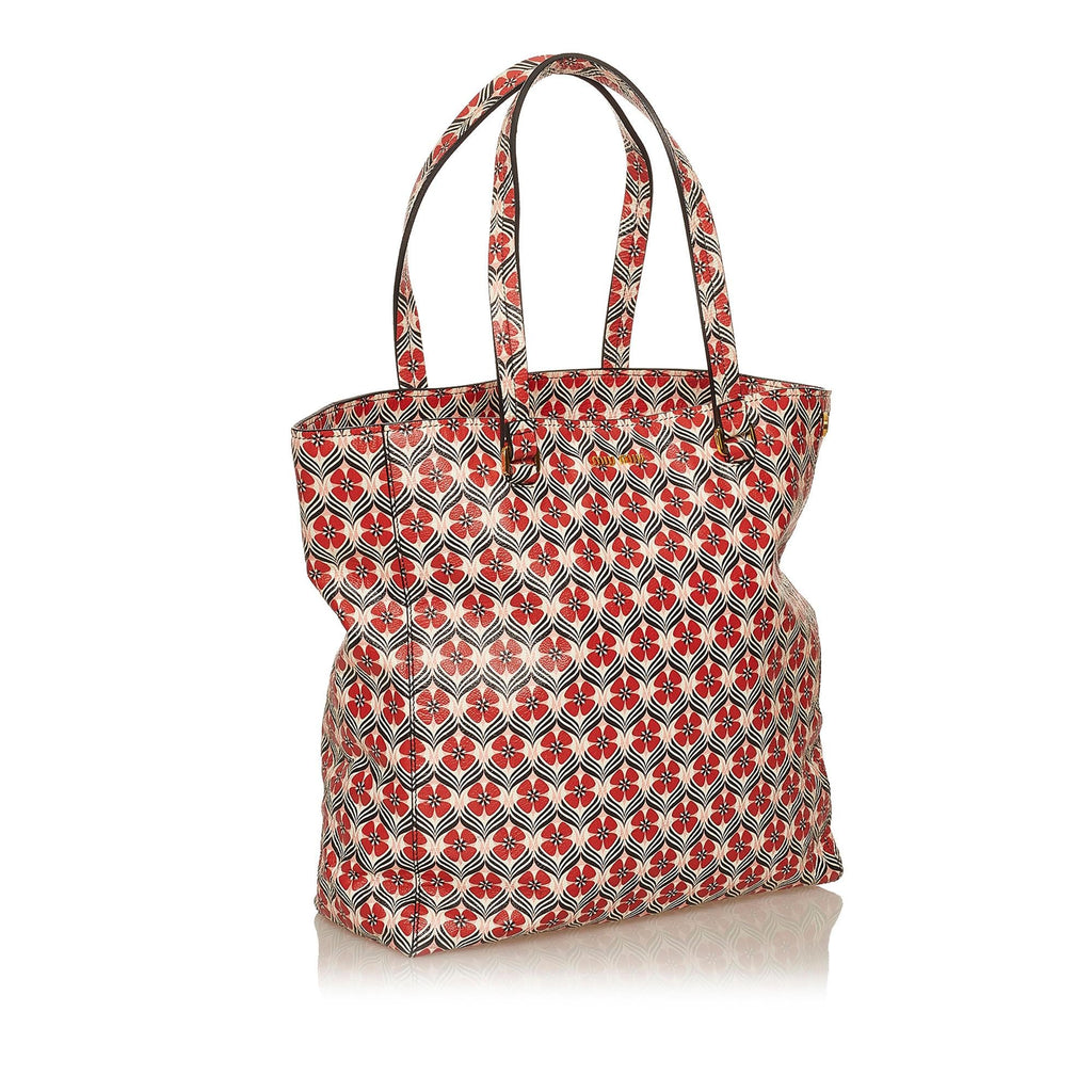 Miu Miu Printed Leather Madras Tote (SHG-29674)