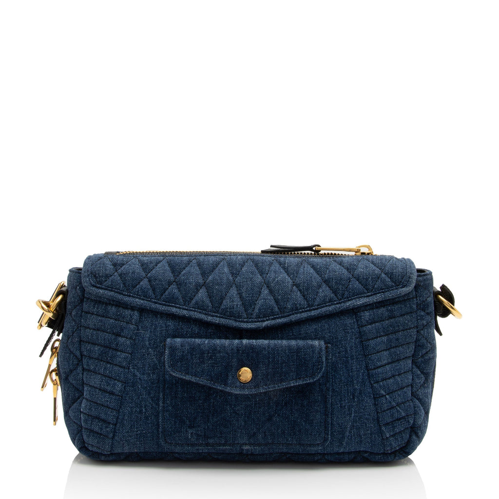 Miu Miu Quilted Denim Biker Shoulder Bag (SHF-5UGzwA)