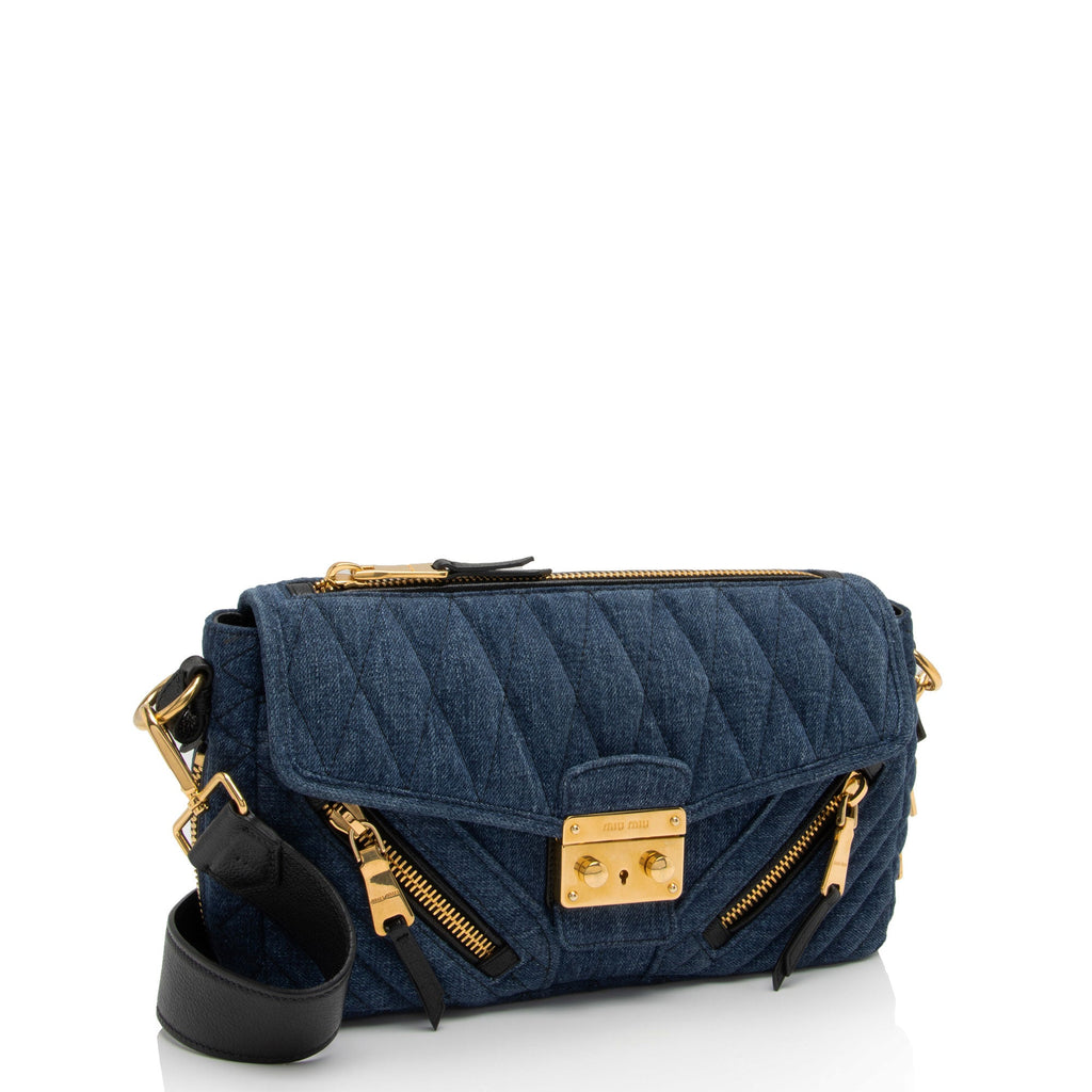 Miu Miu Quilted Denim Biker Shoulder Bag (SHF-5UGzwA)
