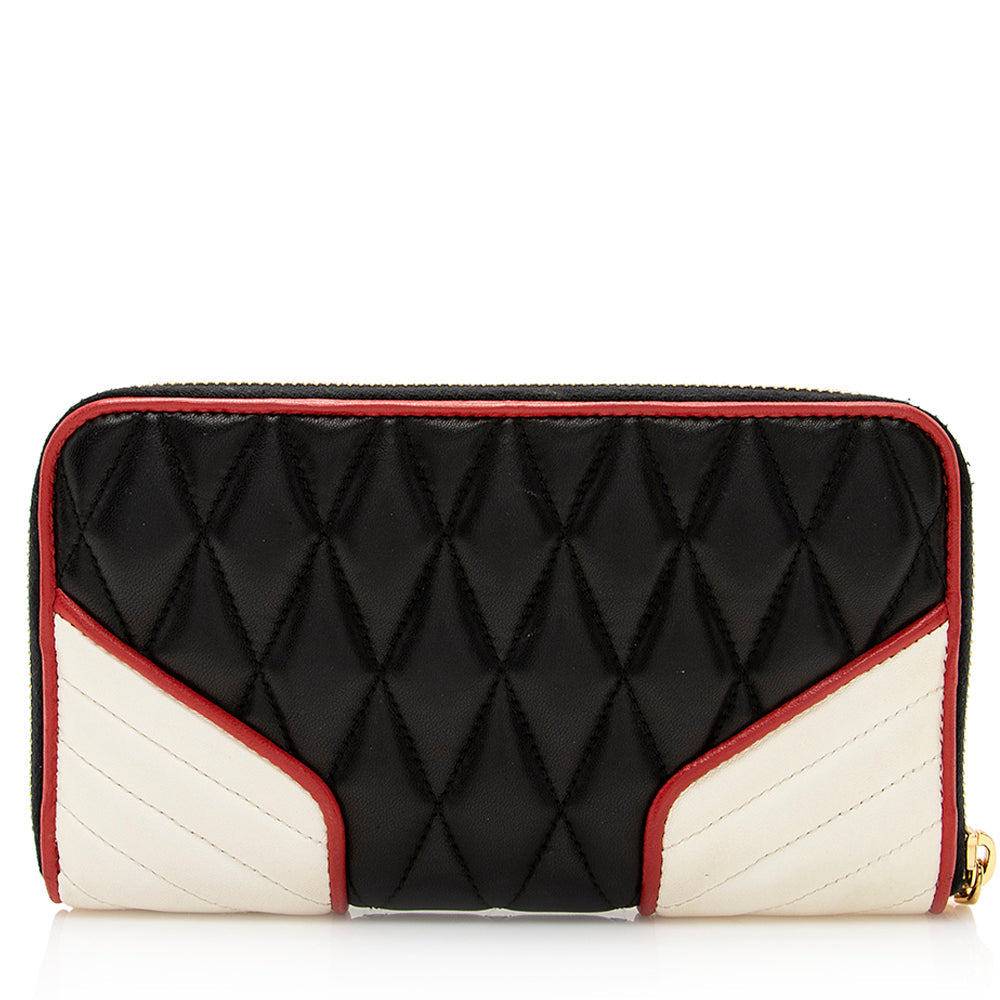 Miu Miu Quilted Leather Biker Zip Around Wallet (SHF-20286)