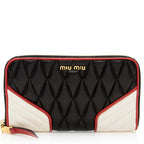 Miu Miu Quilted Leather Biker Zip Around Wallet (SHF-20286)