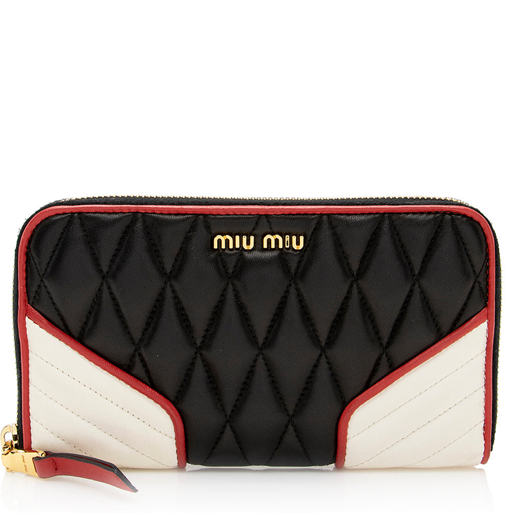 Miu Miu Quilted Leather Biker Zip Around Wallet (SHF-20286)