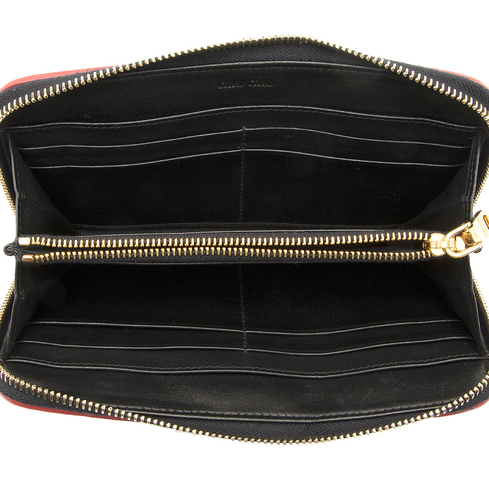 Miu Miu Quilted Leather Biker Zip Around Wallet (SHF-20286)