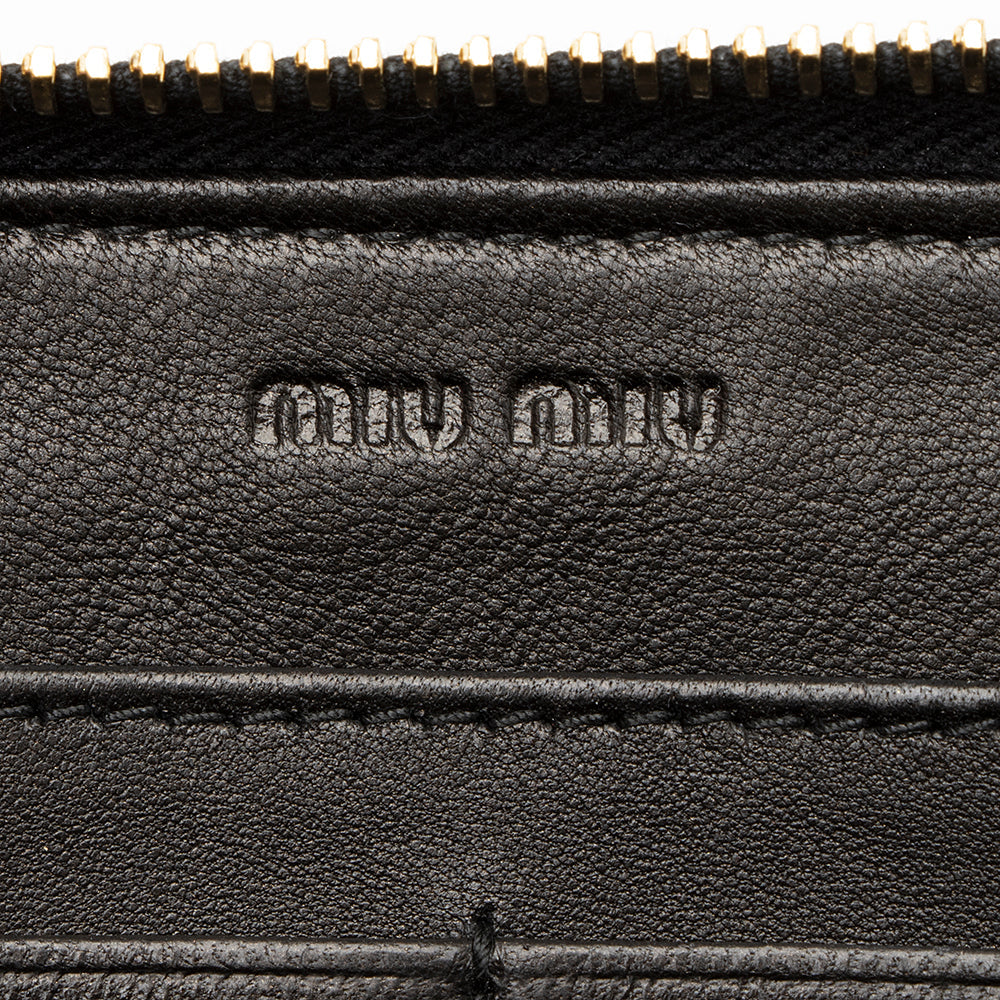 Miu Miu Quilted Leather Biker Zip Around Wallet (SHF-20286)