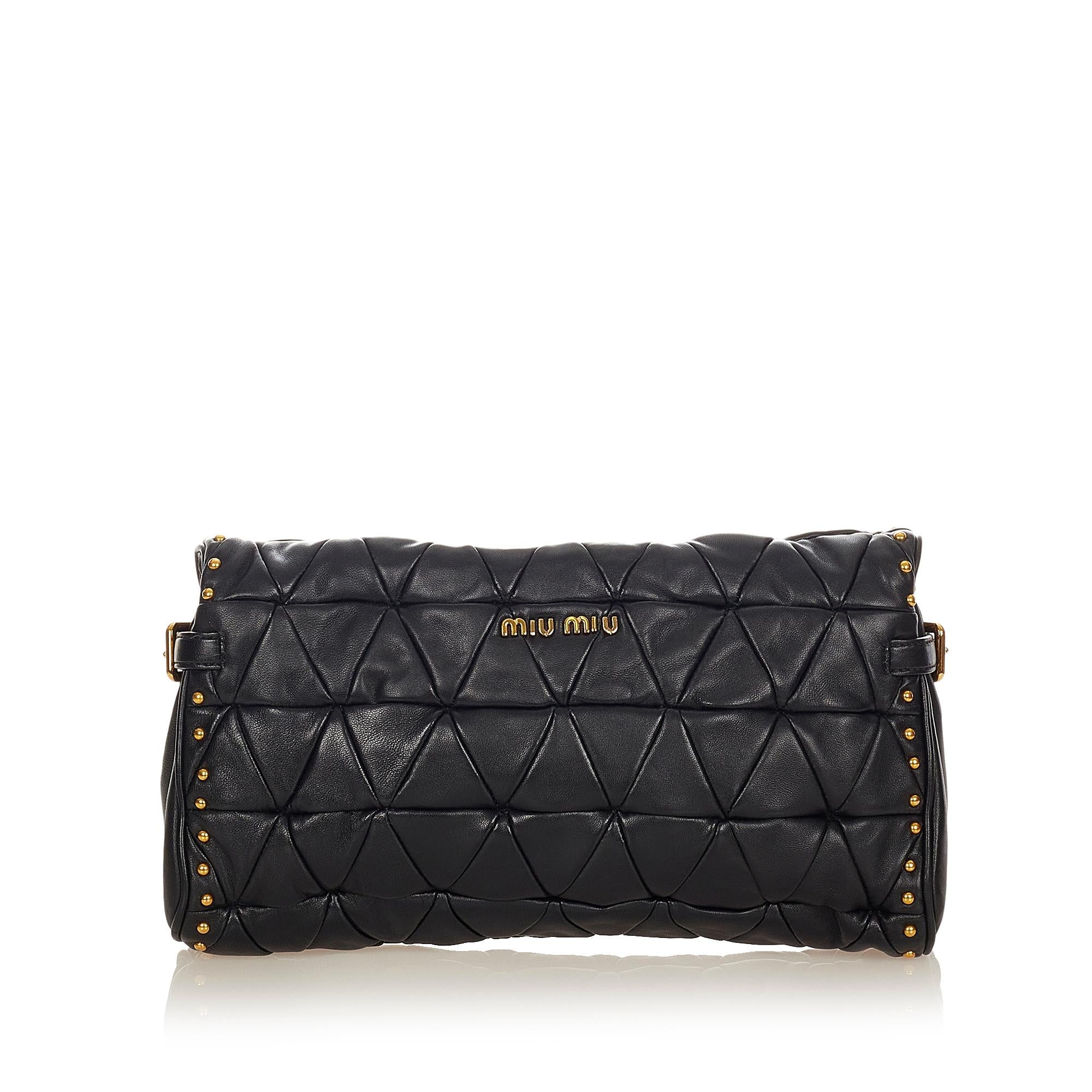 Miu Miu Quilted Studded Leather Clutch Bag (SHG-25332)