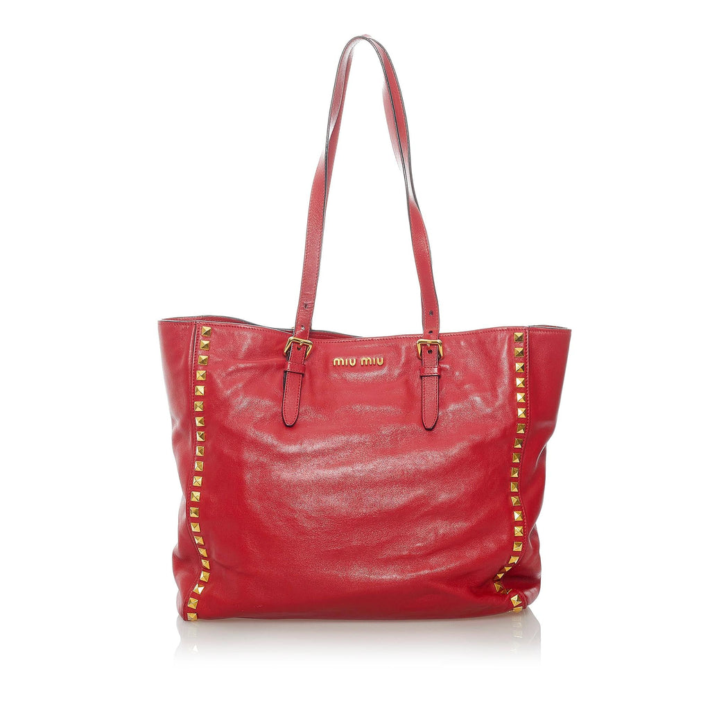 Miu Miu Studded Leather Tote Bag (SHG-32081)