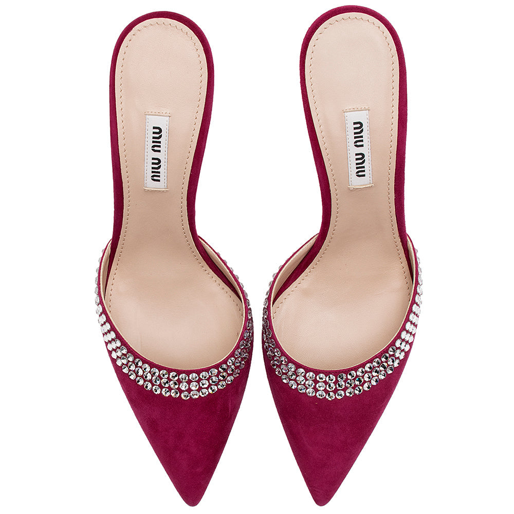Miu Miu Suede Crystal Mule Pumps - Size 9 / 39 (SHF-16404)