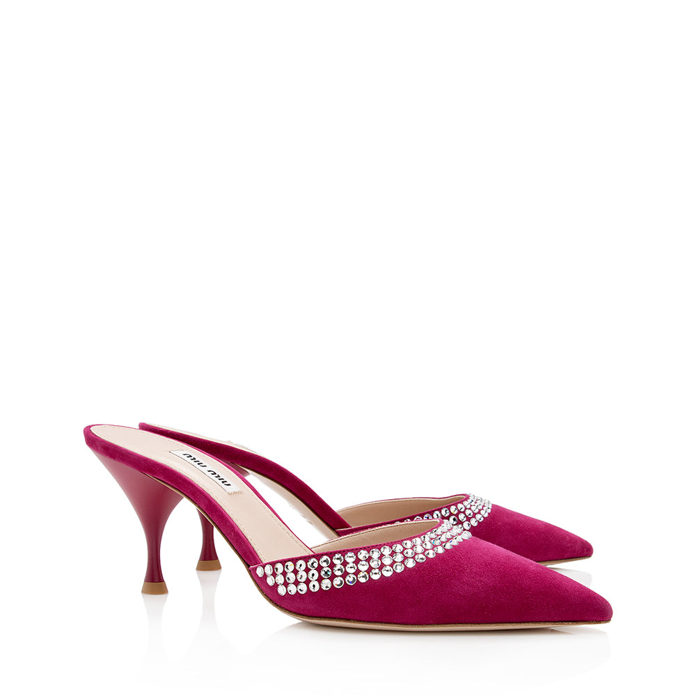 Miu Miu Suede Crystal Mule Pumps - Size 9 / 39 (SHF-16404)