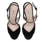 Miu Miu Suede Jewel Block Heel Sandals - Size 9 / 39 (SHF-VIK3Jj)