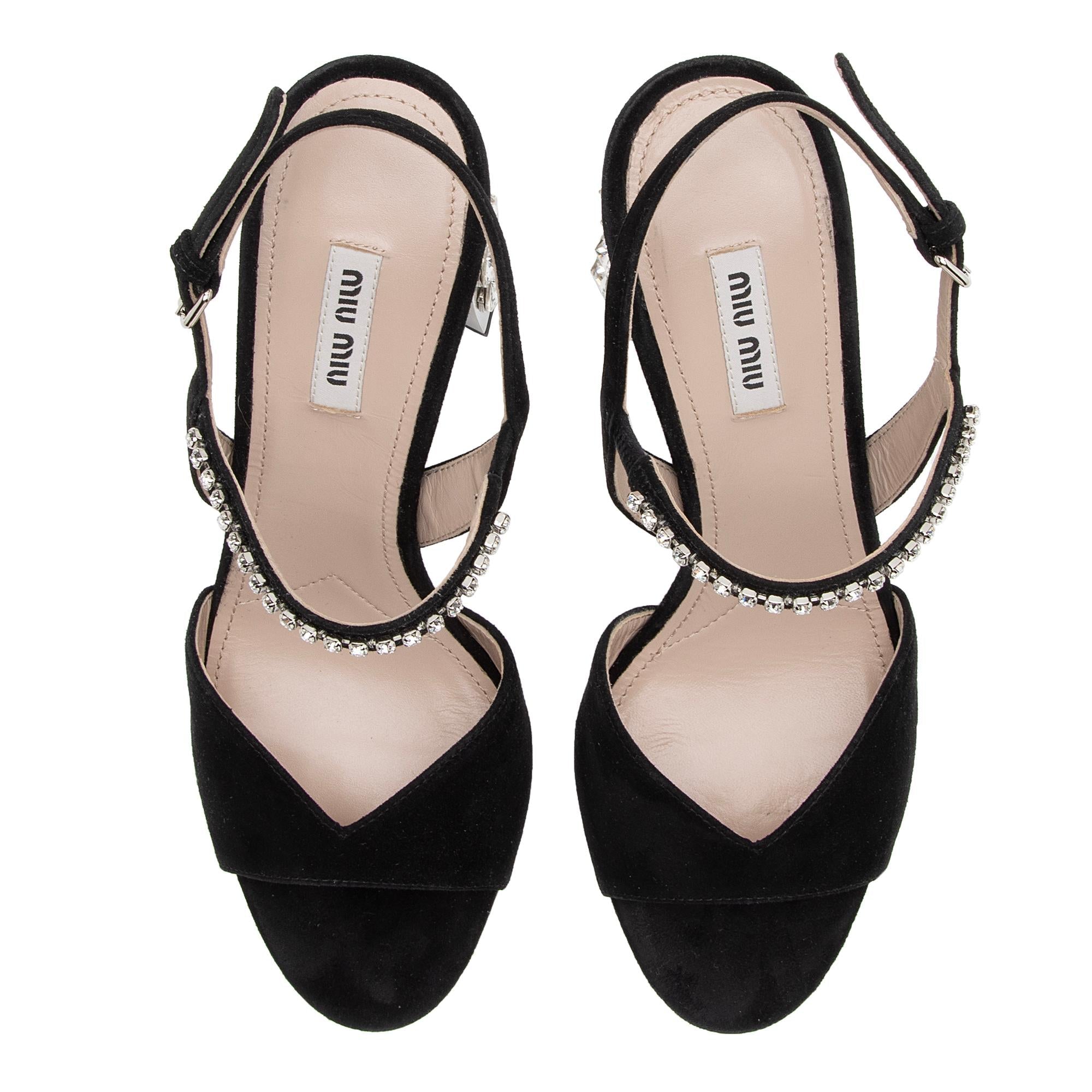 Miu Miu Suede Jewel Block Heel Sandals - Size 9 / 39 (SHF-VIK3Jj)