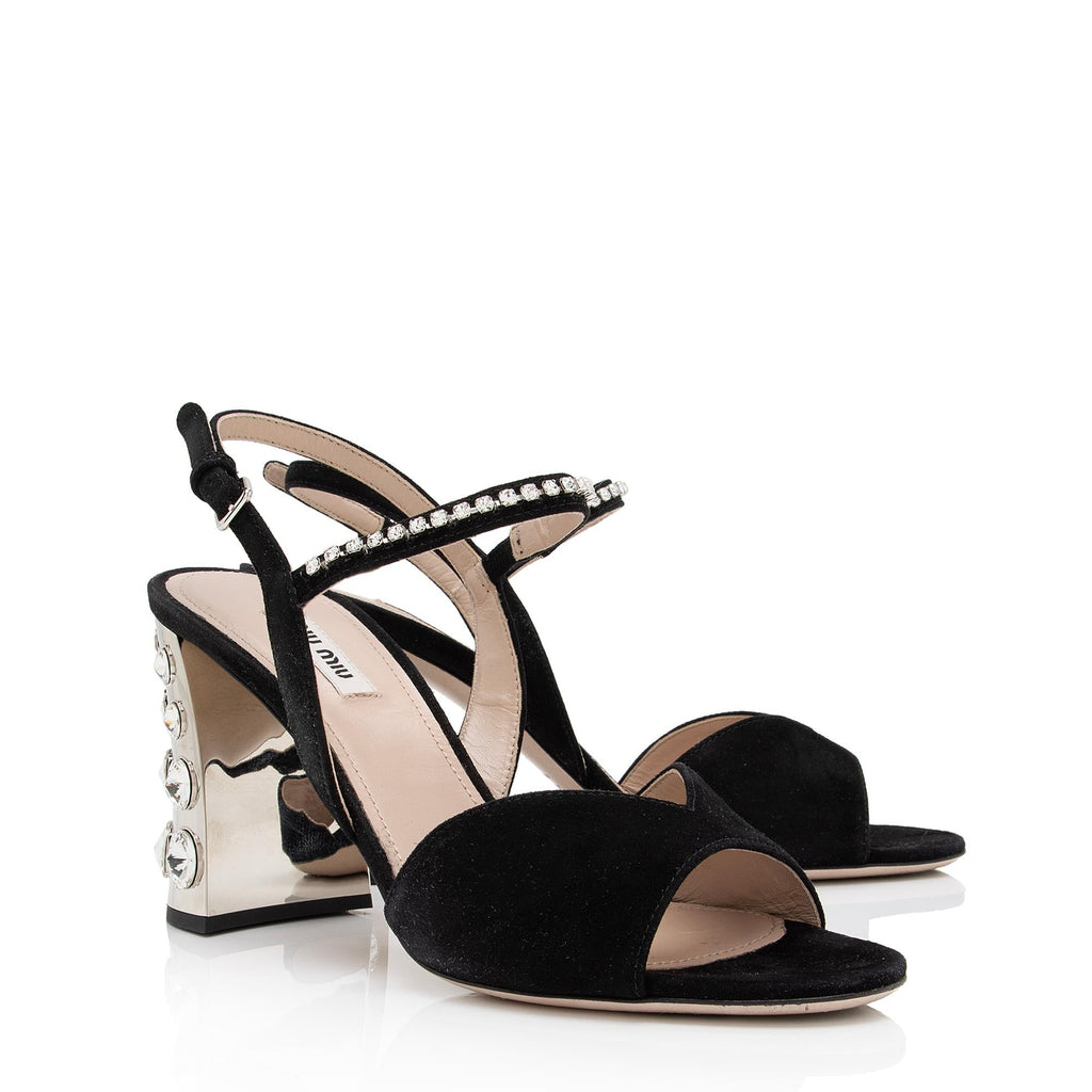 Miu Miu Suede Jewel Block Heel Sandals - Size 9 / 39 (SHF-VIK3Jj)