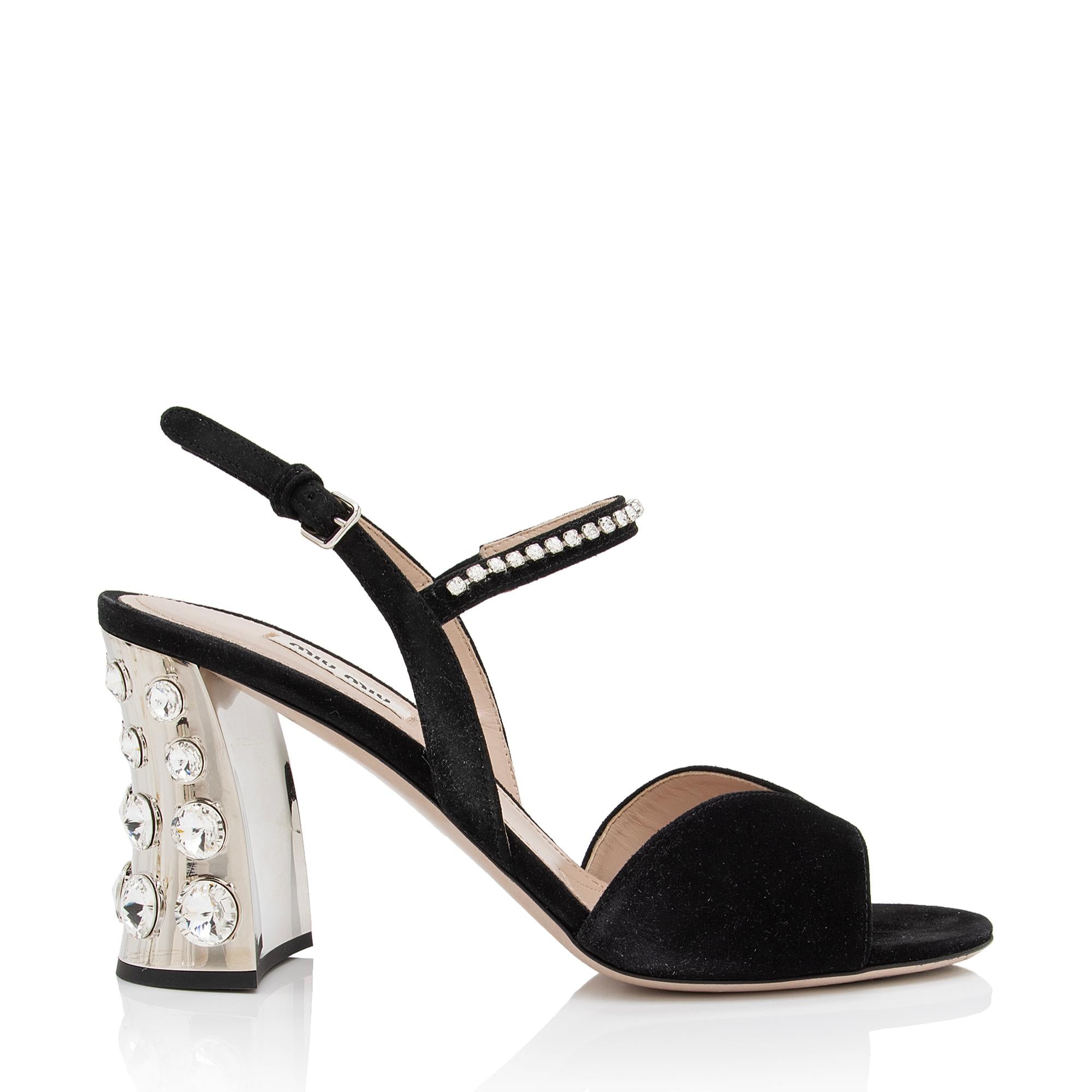 Miu Miu Suede Jewel Block Heel Sandals - Size 9 / 39 (SHF-VIK3Jj)
