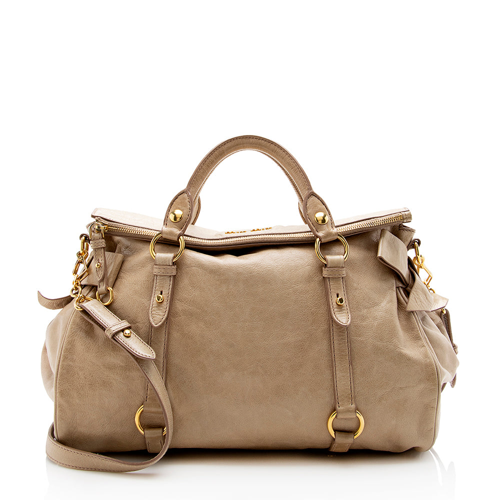 Miu Miu Vitello Lux Large Bow Satchel - FINAL SALE (SHF-13892)