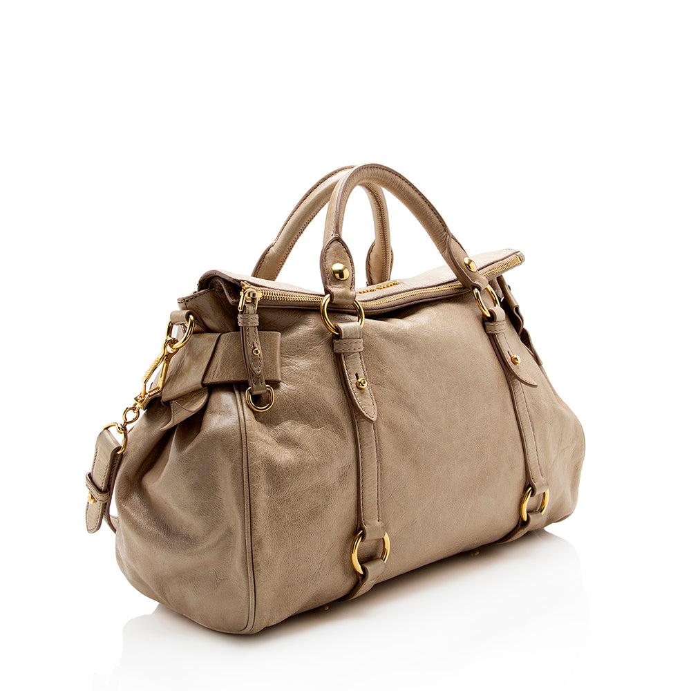 Miu Miu Vitello Lux Large Bow Satchel - FINAL SALE (SHF-13892)