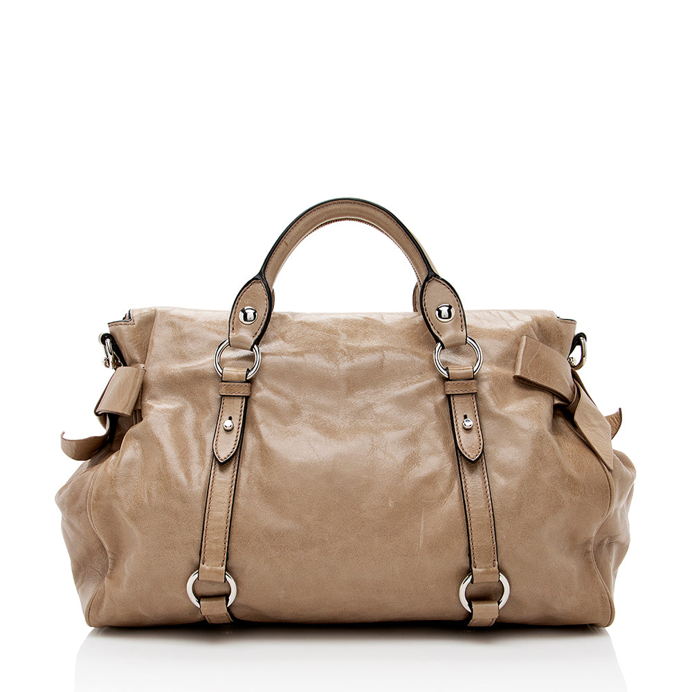 Miu Miu Vitello Lux Large Bow Satchel - FINAL SALE (SHF-17657)