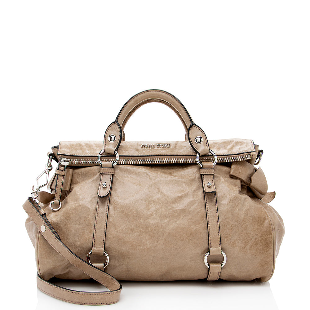 Miu Miu Vitello Lux Large Bow Satchel - FINAL SALE (SHF-17657)