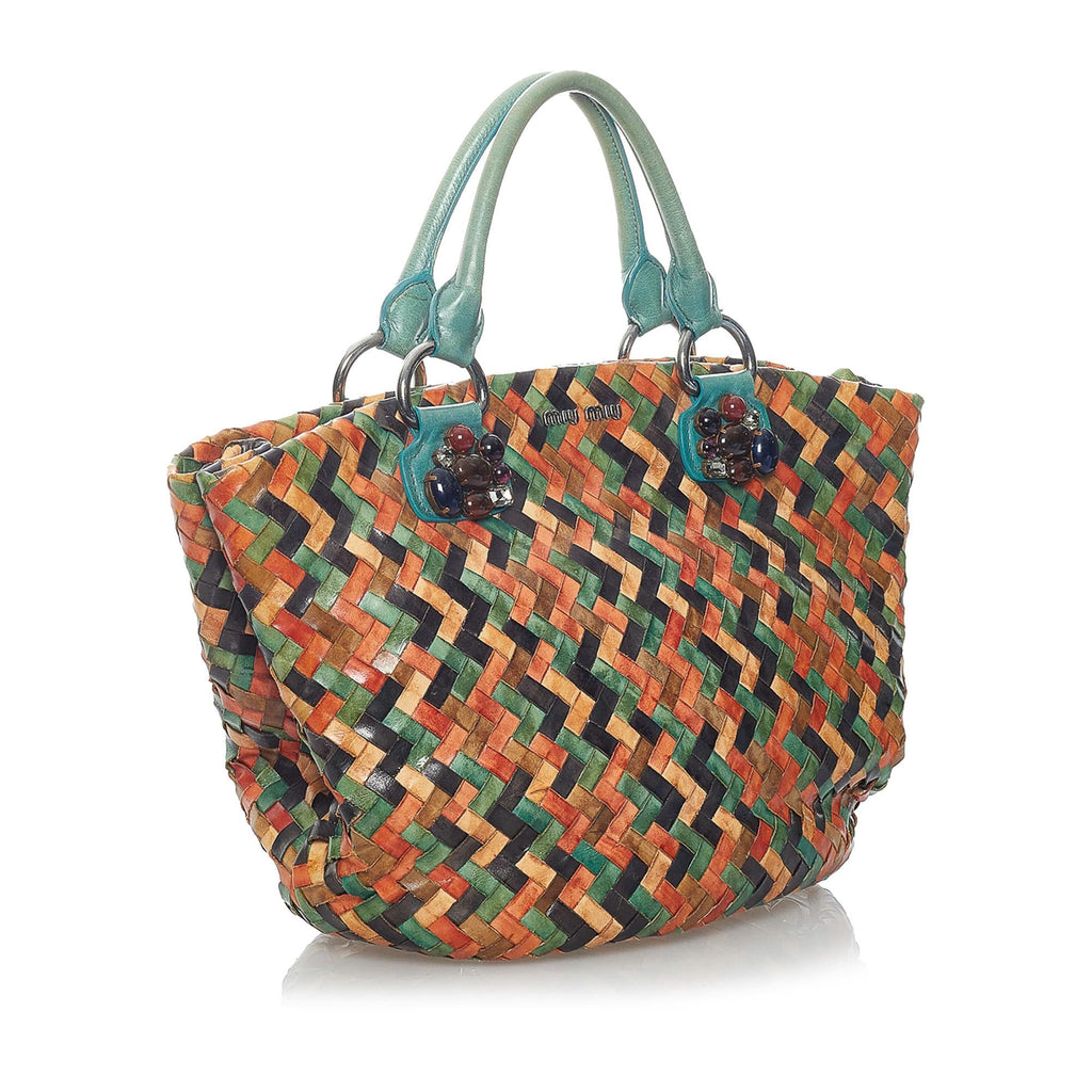 Miu Miu Woven Leather Tote Bag (SHG-31259)