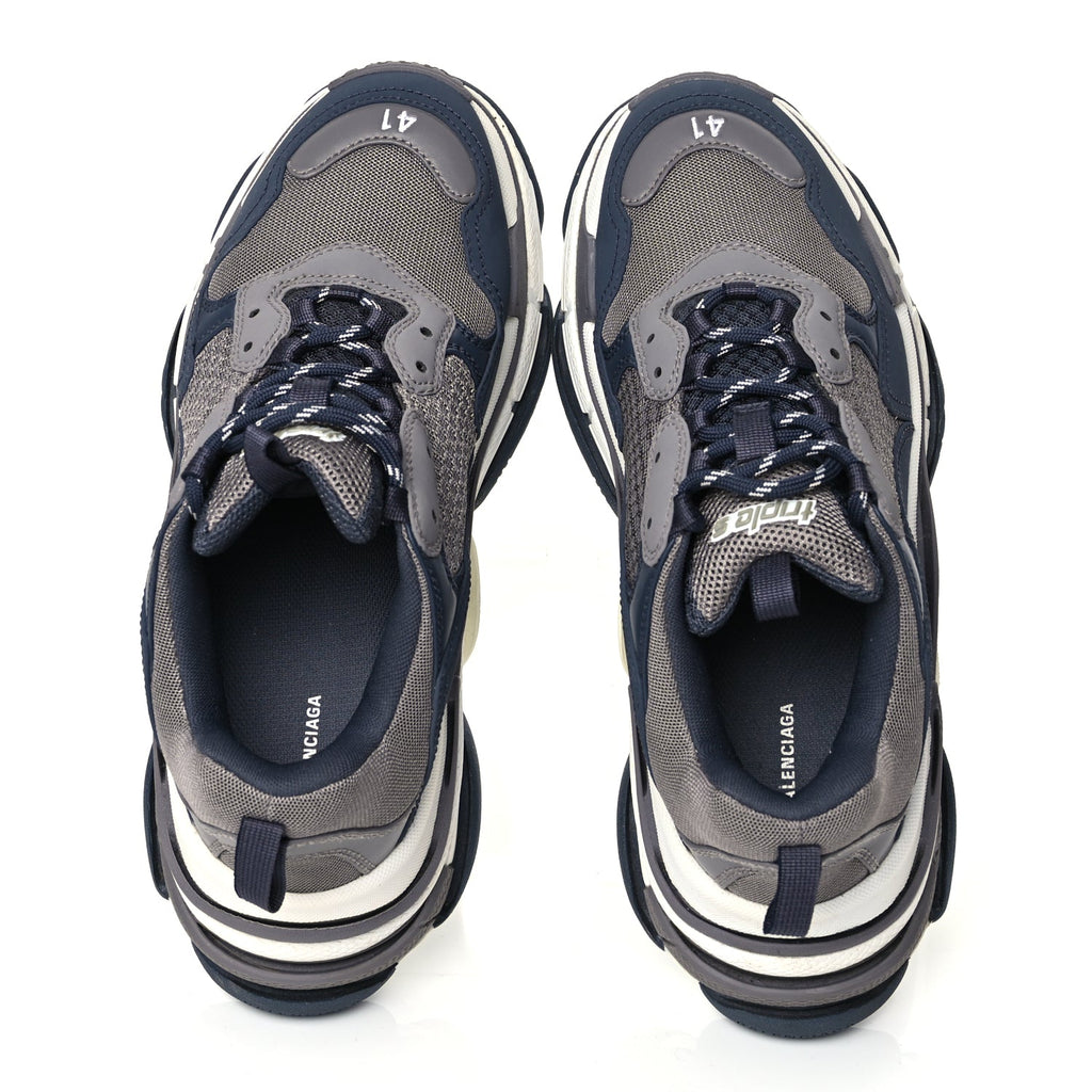 Balenciaga Fabric Mesh Mens Triple S Sneakers 41 Dark Grey Navy
