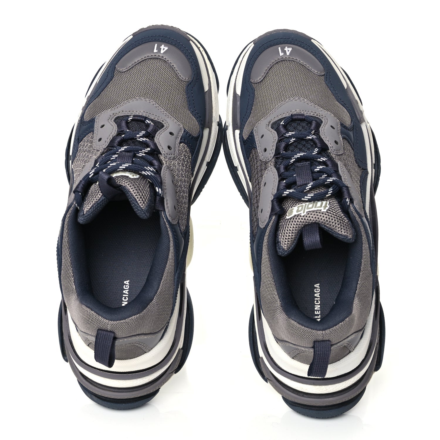 Balenciaga Fabric Mesh Mens Triple S Sneakers 41 Dark Grey Navy