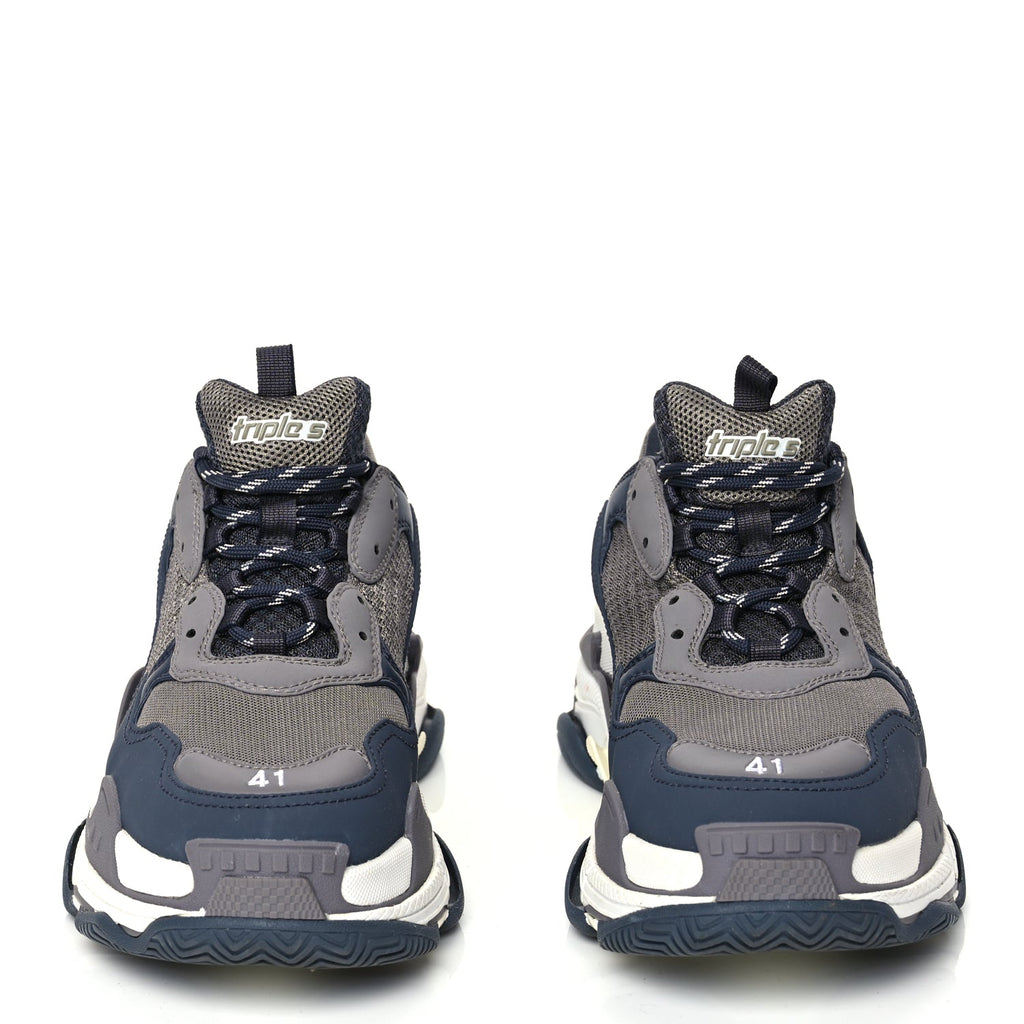 Balenciaga Fabric Mesh Mens Triple S Sneakers 41 Dark Grey Navy