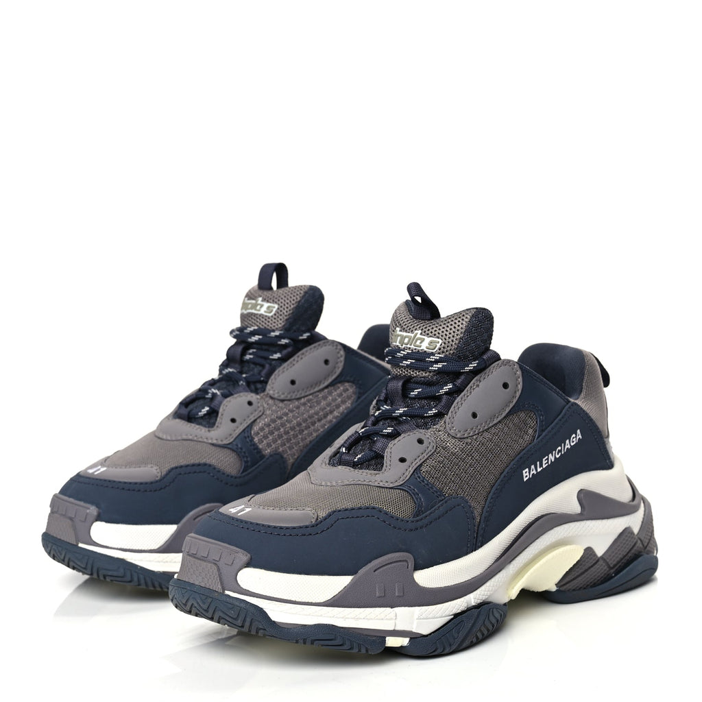 Balenciaga Fabric Mesh Mens Triple S Sneakers 41 Dark Grey Navy