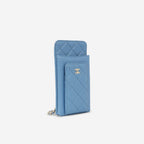 Chanel CC Phone Holder -  Blue Caviar | Champagne Gold Hardware
