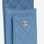 Chanel CC Phone Holder -  Blue Caviar | Champagne Gold Hardware