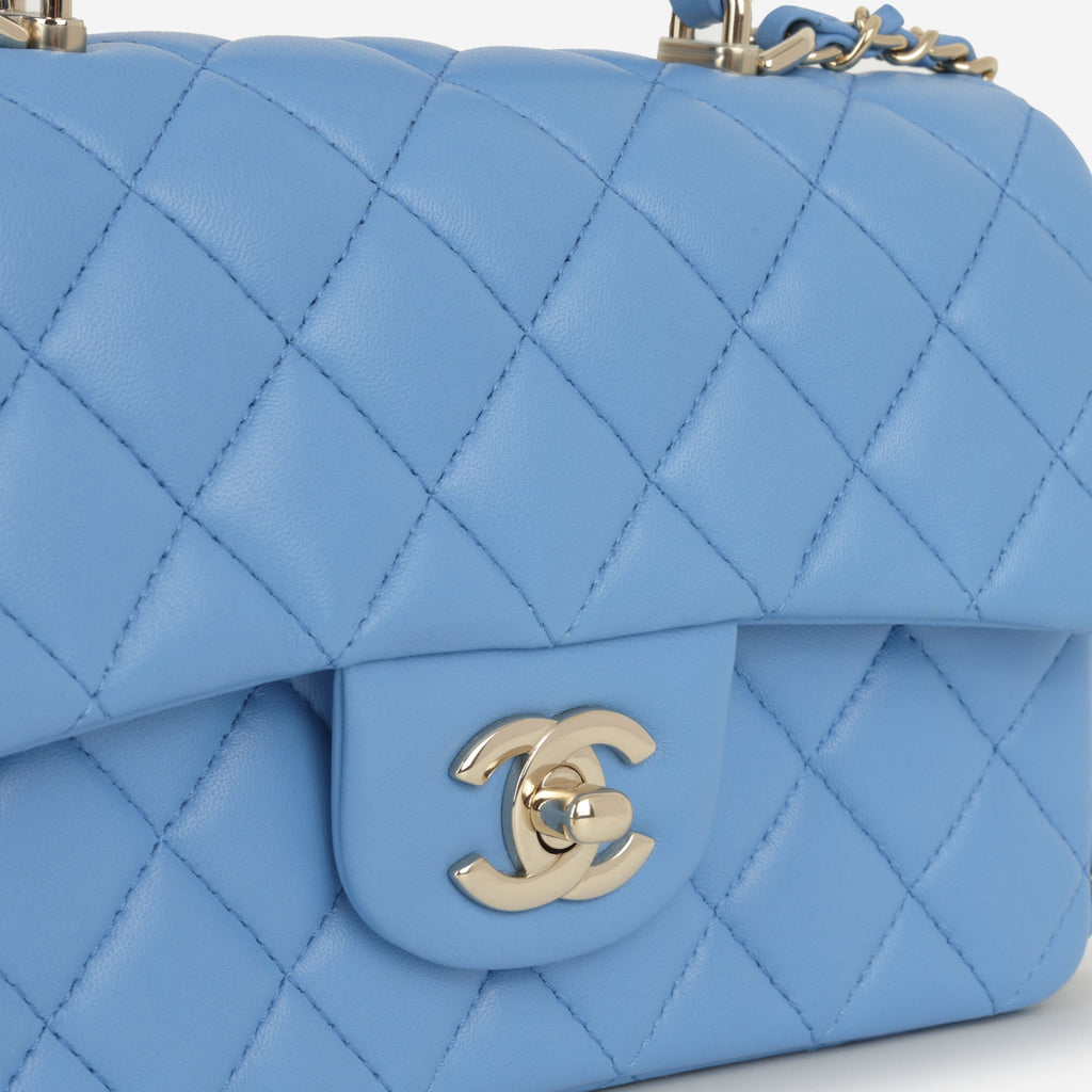 Chanel Mini Top Handle Flap - Blue Lambskin  | Champagne Gold Hardware