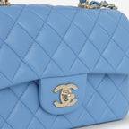 Chanel Mini Top Handle Flap - Blue Lambskin  | Champagne Gold Hardware