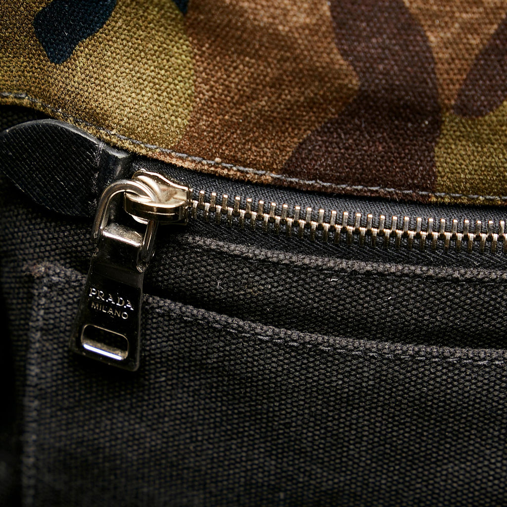 Prada Canapa Logo Camouflage Canvas Satchel (SHG-26910)