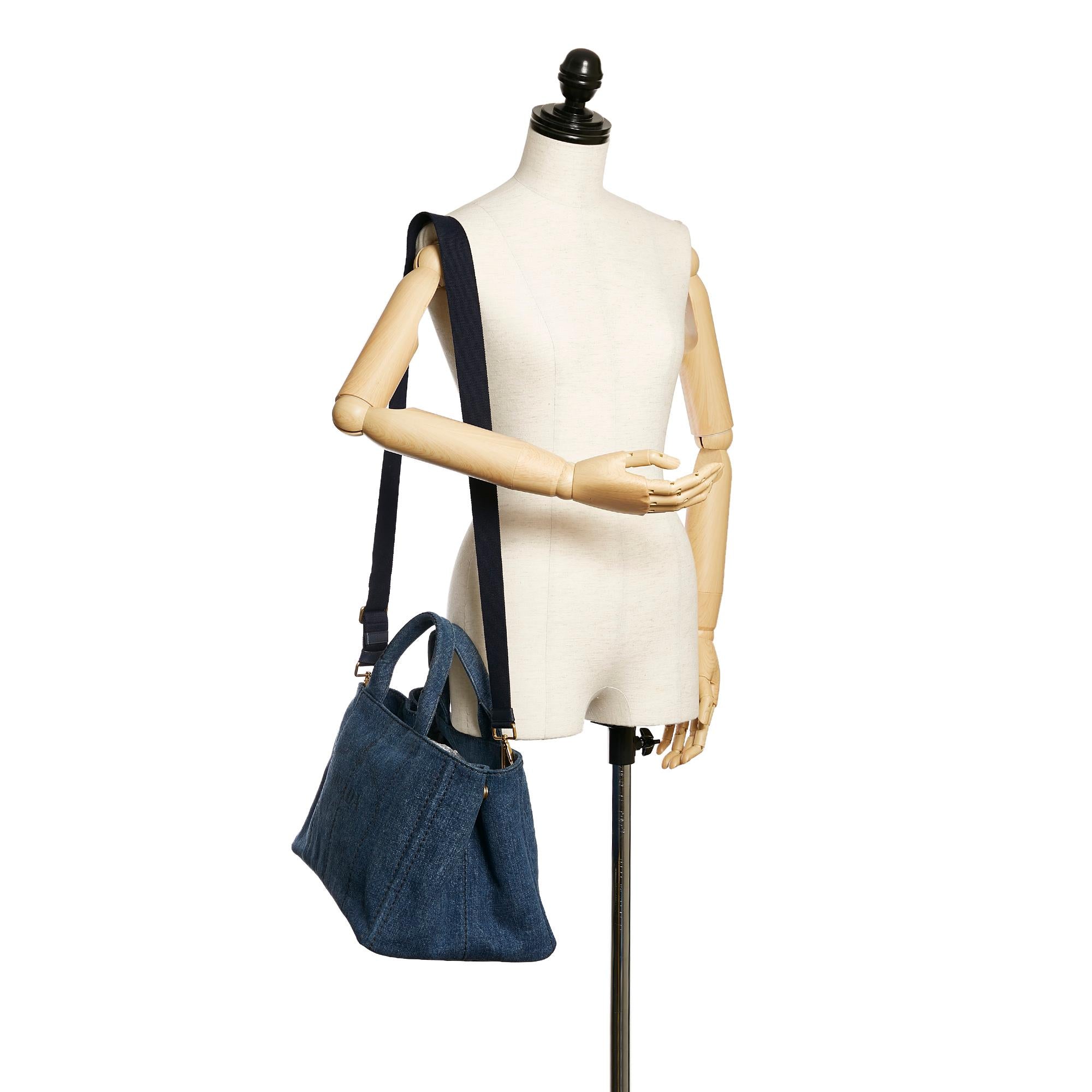 Prada Canapa Logo Denim Satchel (SHG-28405)