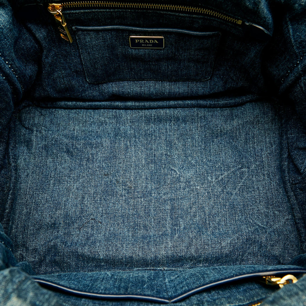 Prada Canapa Logo Denim Tote Bag (SHG-27049)