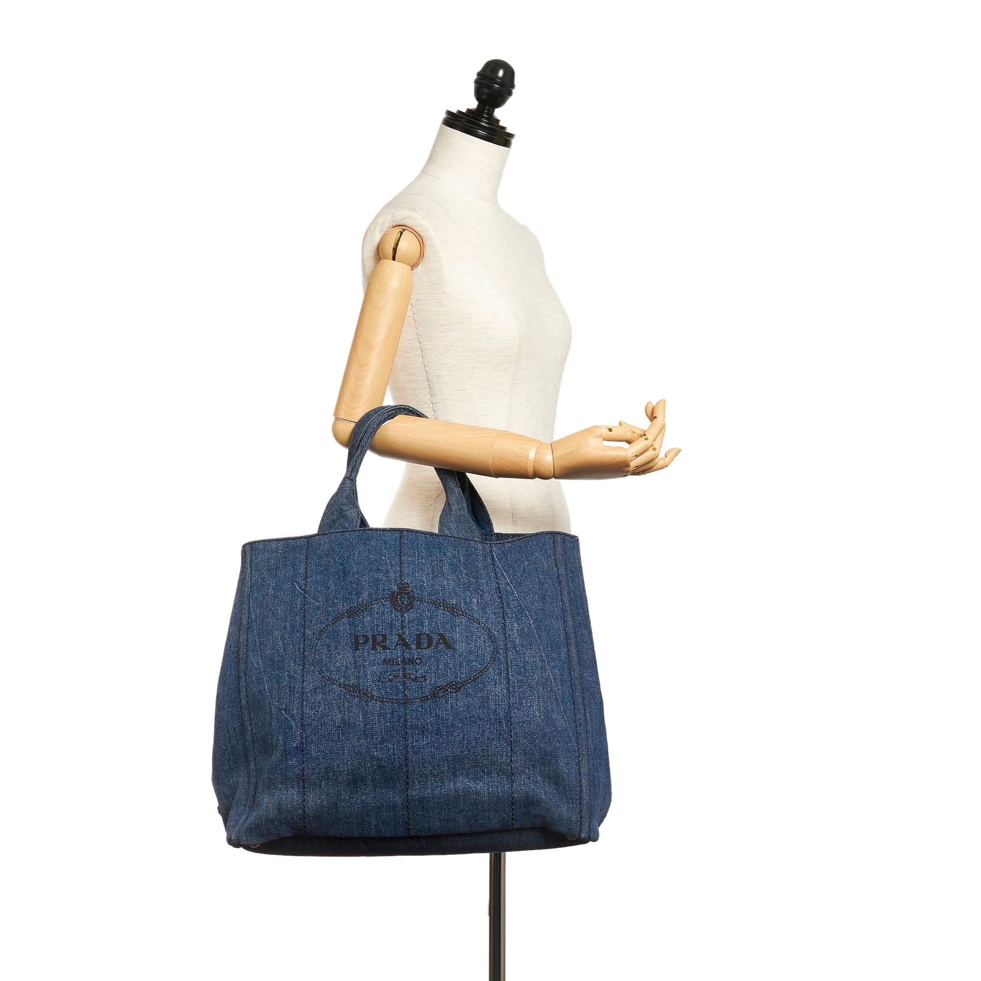 Prada Canapa Logo Denim Tote Bag (SHG-27693)
