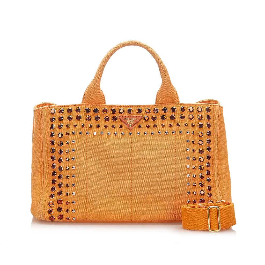 Prada Canapa Studded Canvas Satchel (SHG-17545)