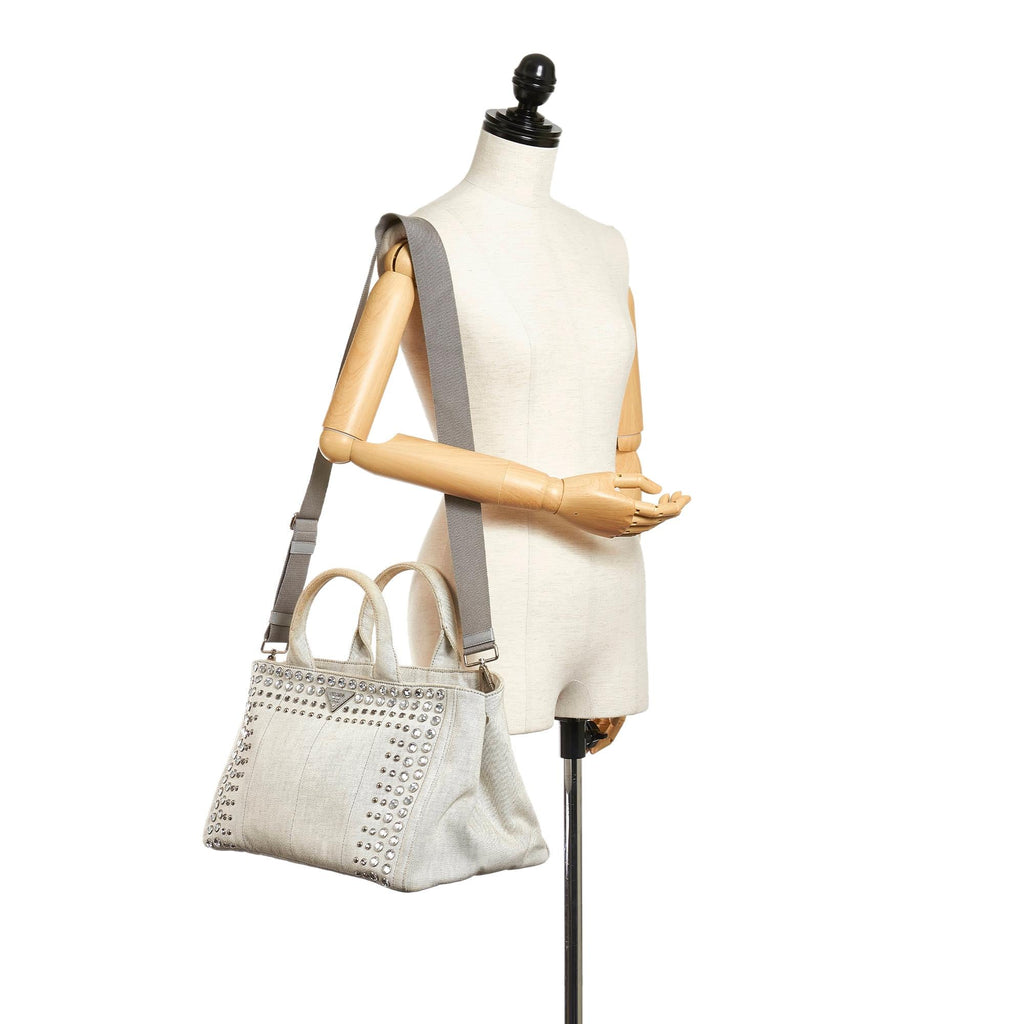 Prada Canapa Studded Canvas Satchel (SHG-28075)