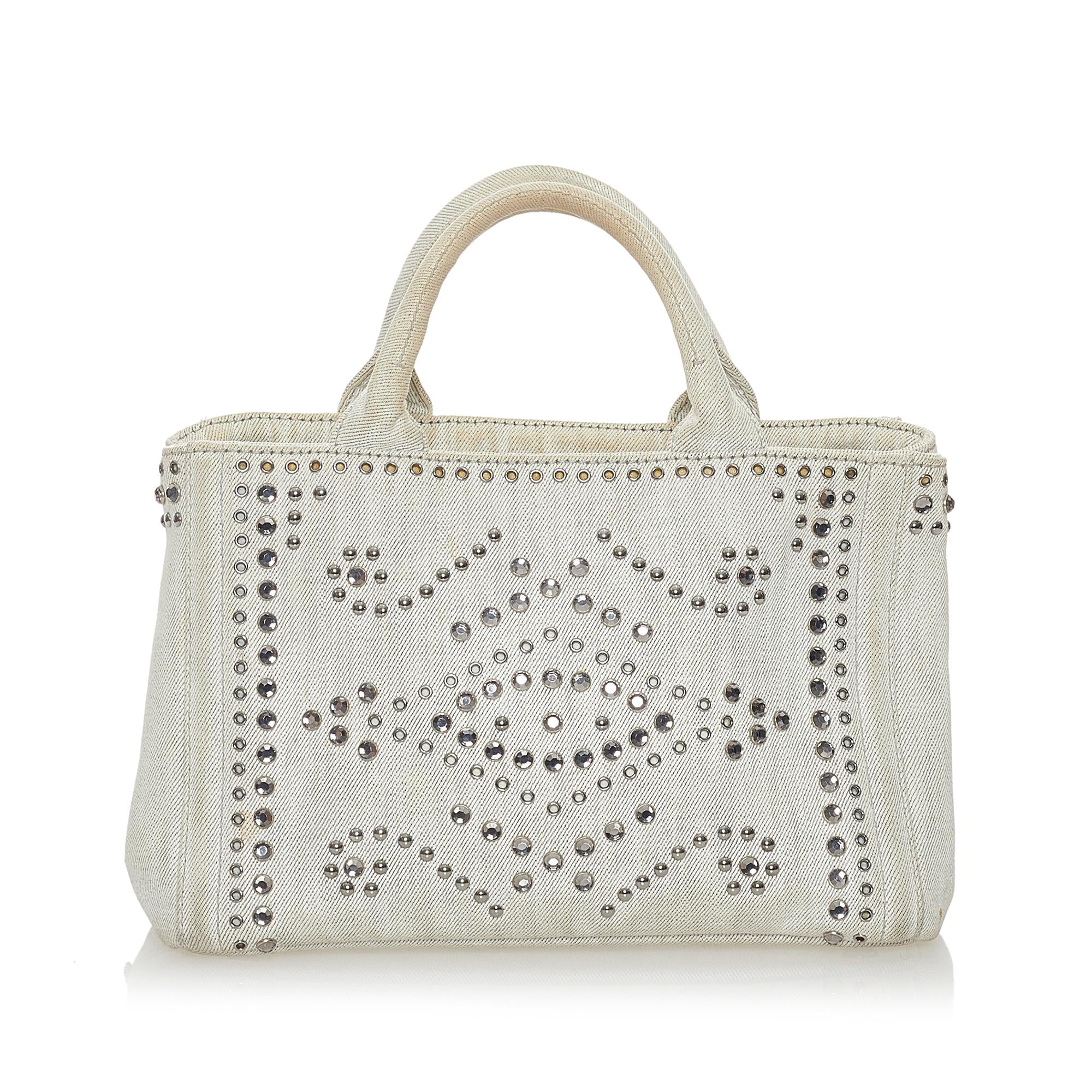 Prada Canapa Studded Canvas Satchel (SHG-28076)