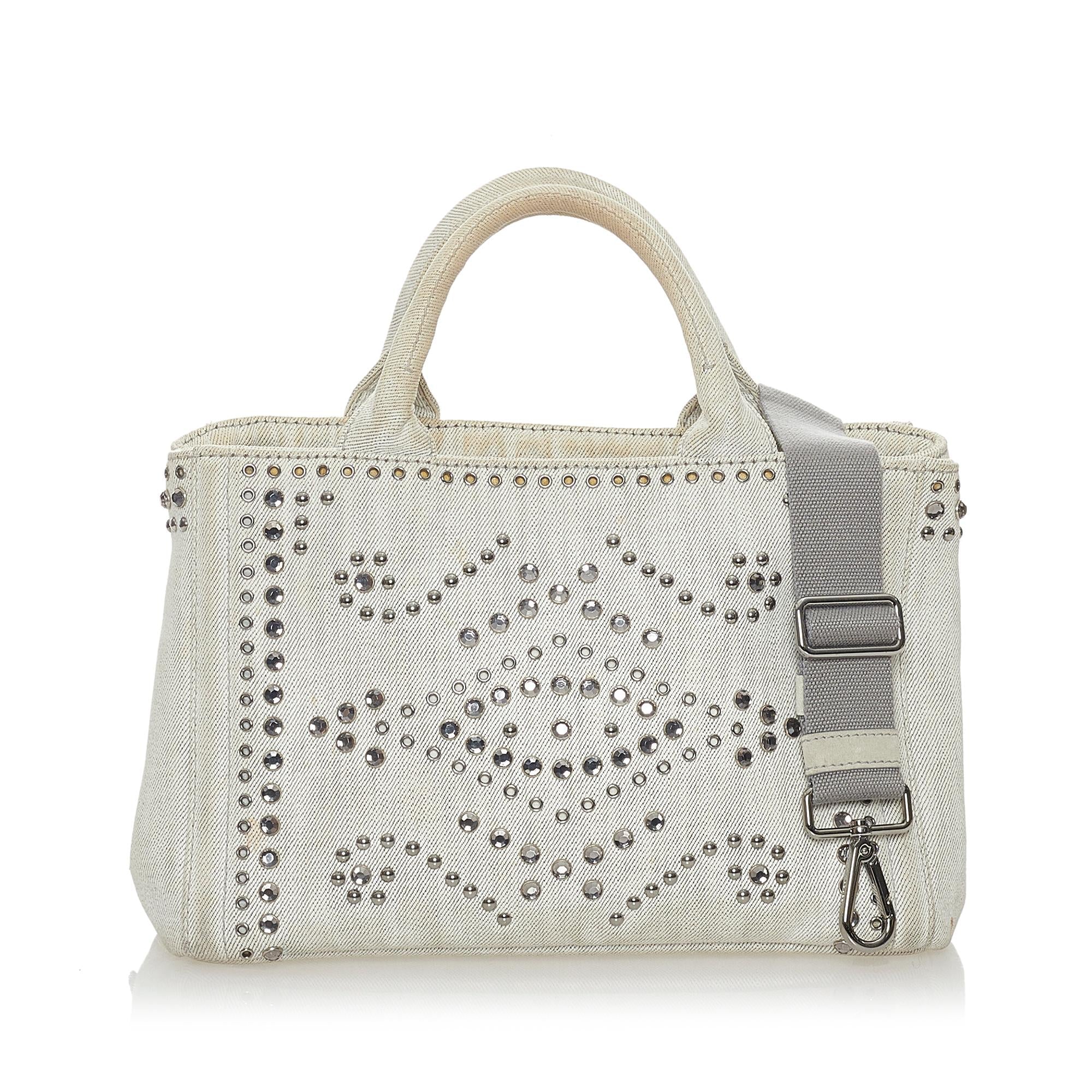 Prada Canapa Studded Canvas Satchel (SHG-28076)